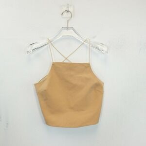 Cropped Beige Strappy Top Womens Small Cami Halter Backless Summer Tie Tobi